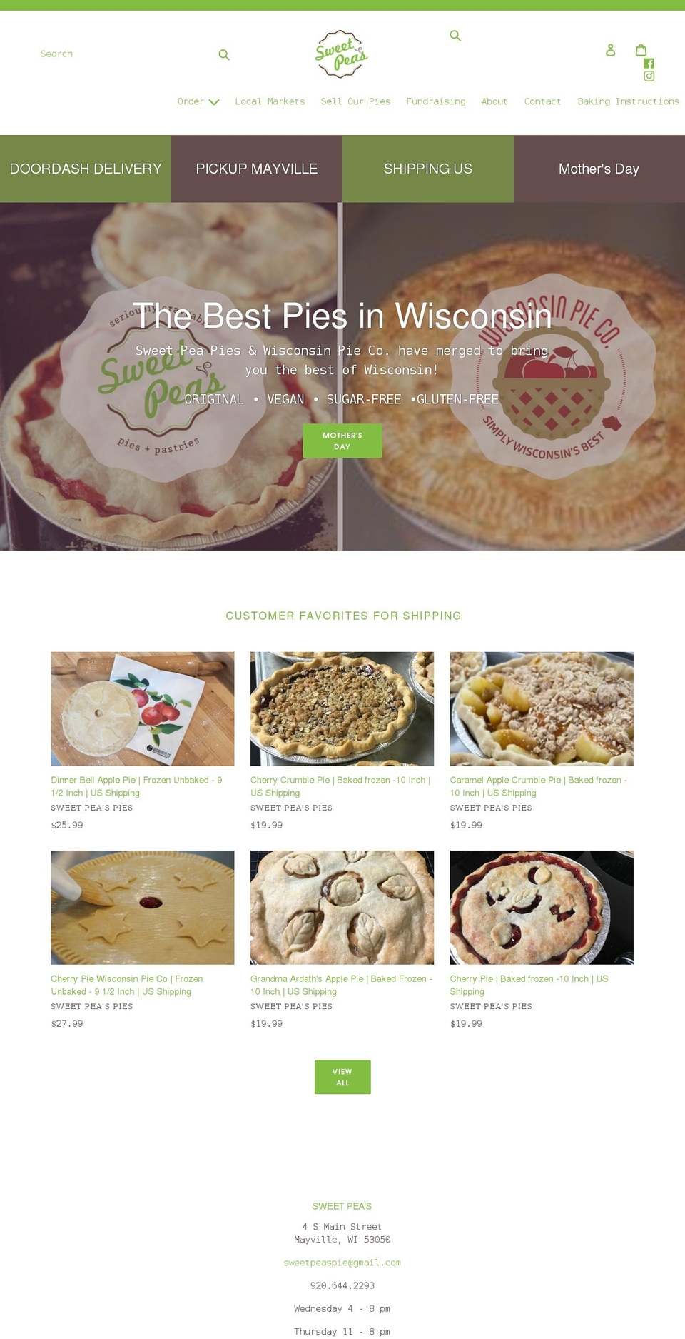 sweetpeaspies.com shopify website screenshot