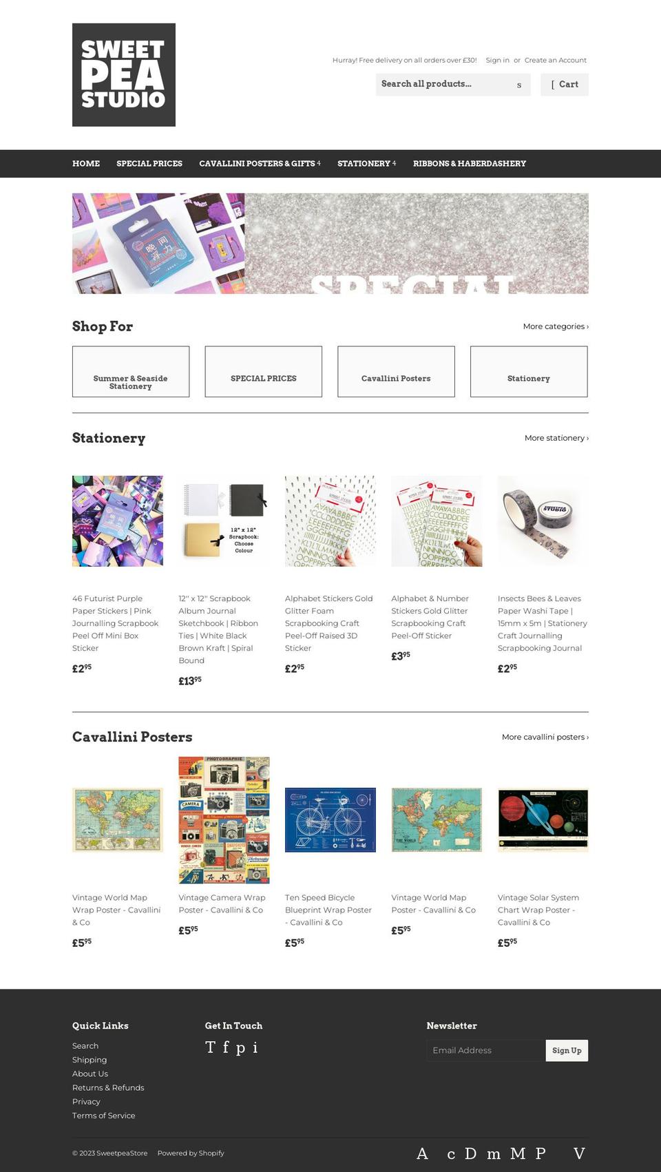 sweetpeastudio.co.uk shopify website screenshot