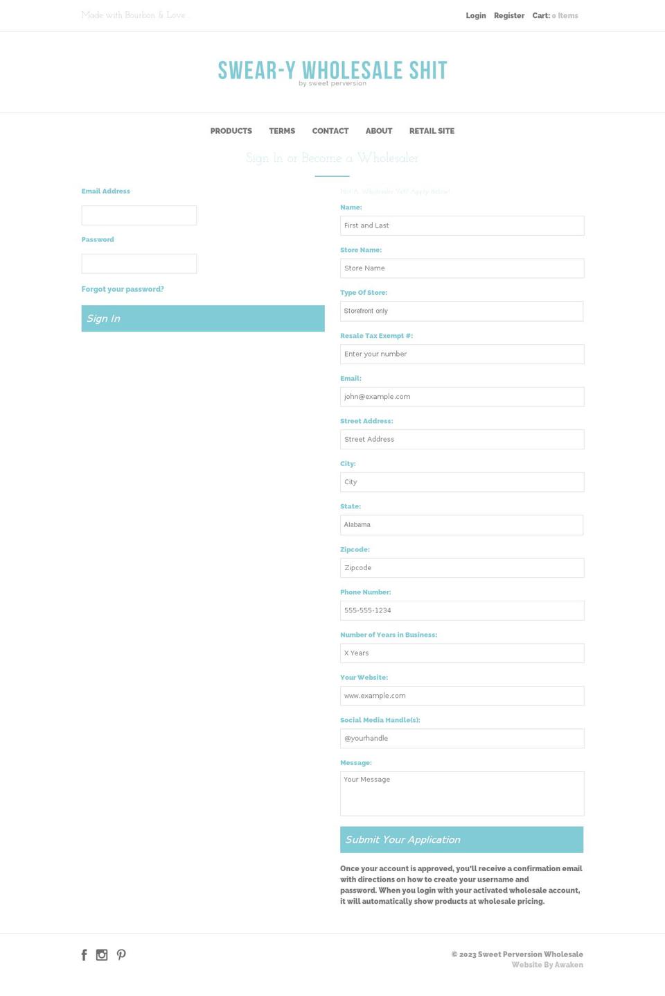 sweetperversionws.com — Shopify storefront screenshot
