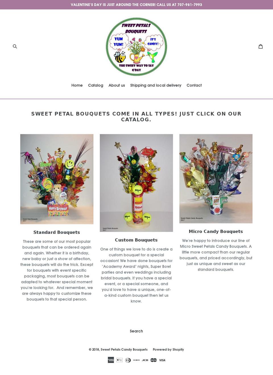 sweetpetalscandybouquets.com — Shopify storefront screenshot