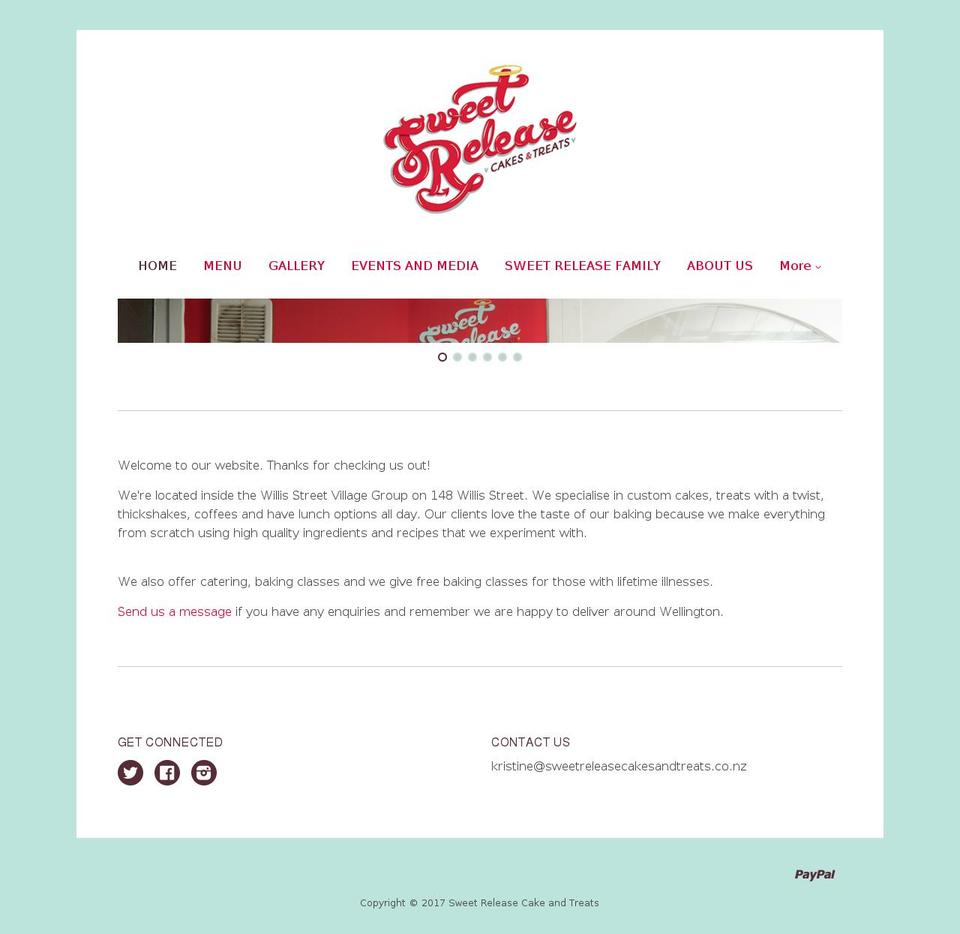 sweetreleasecakesandtreats.co.nz shopify website screenshot