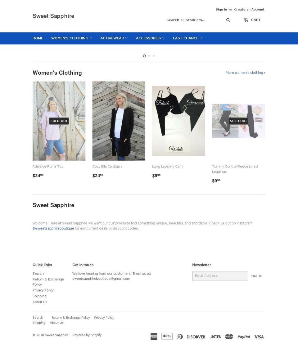 sweetsapphireboutique.com — Shopify storefront screenshot