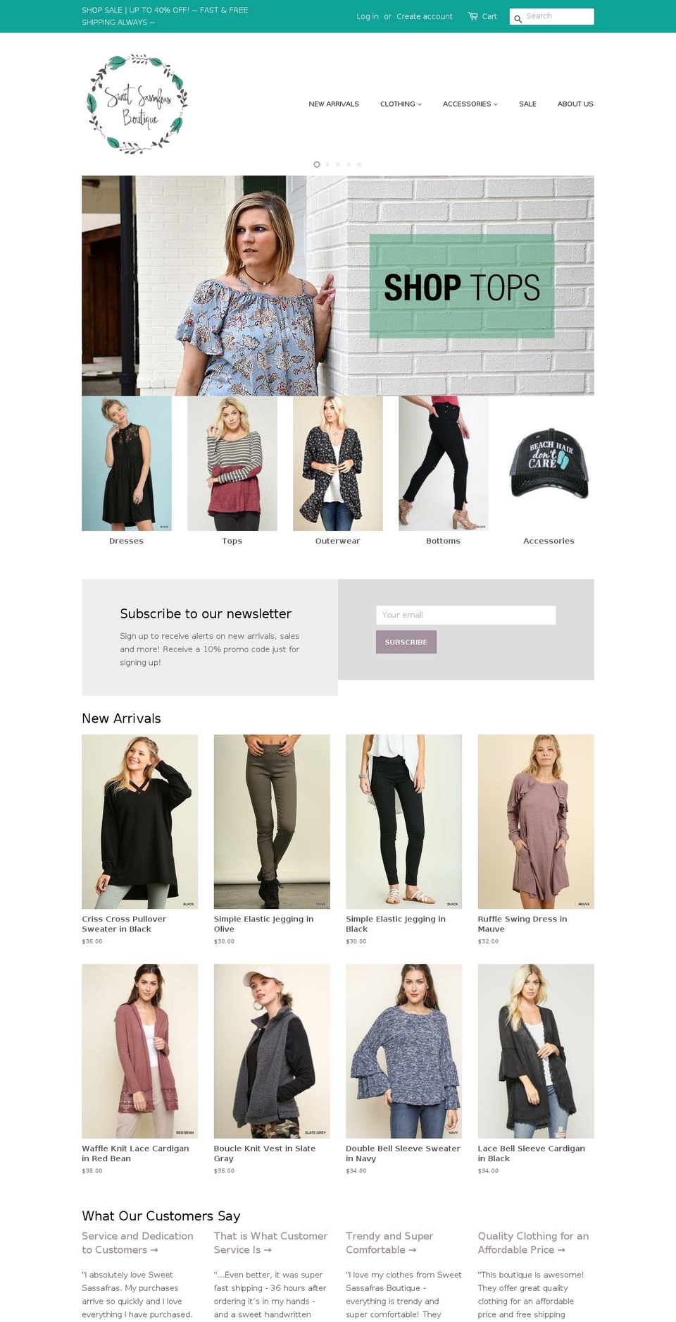 sweetsassafrasboutique.com shopify website screenshot