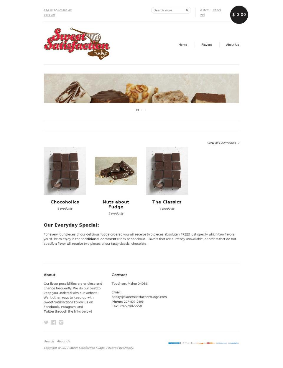 sweetsatisfactionfudge.com shopify website screenshot