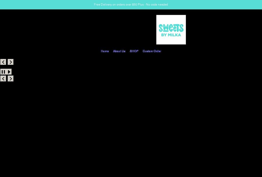 sweetsbymilka.com shopify website screenshot