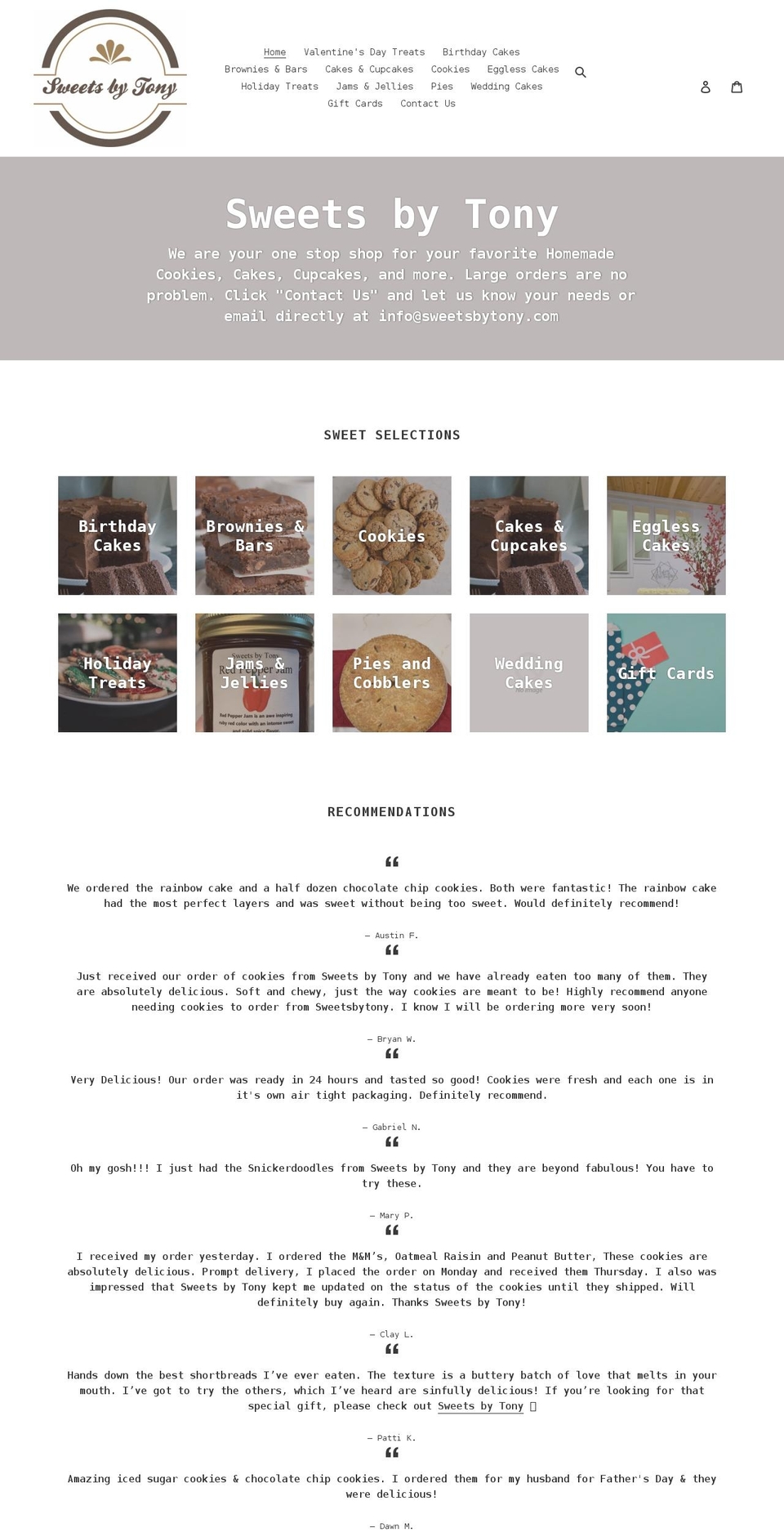 sweetsbytony.com shopify website screenshot