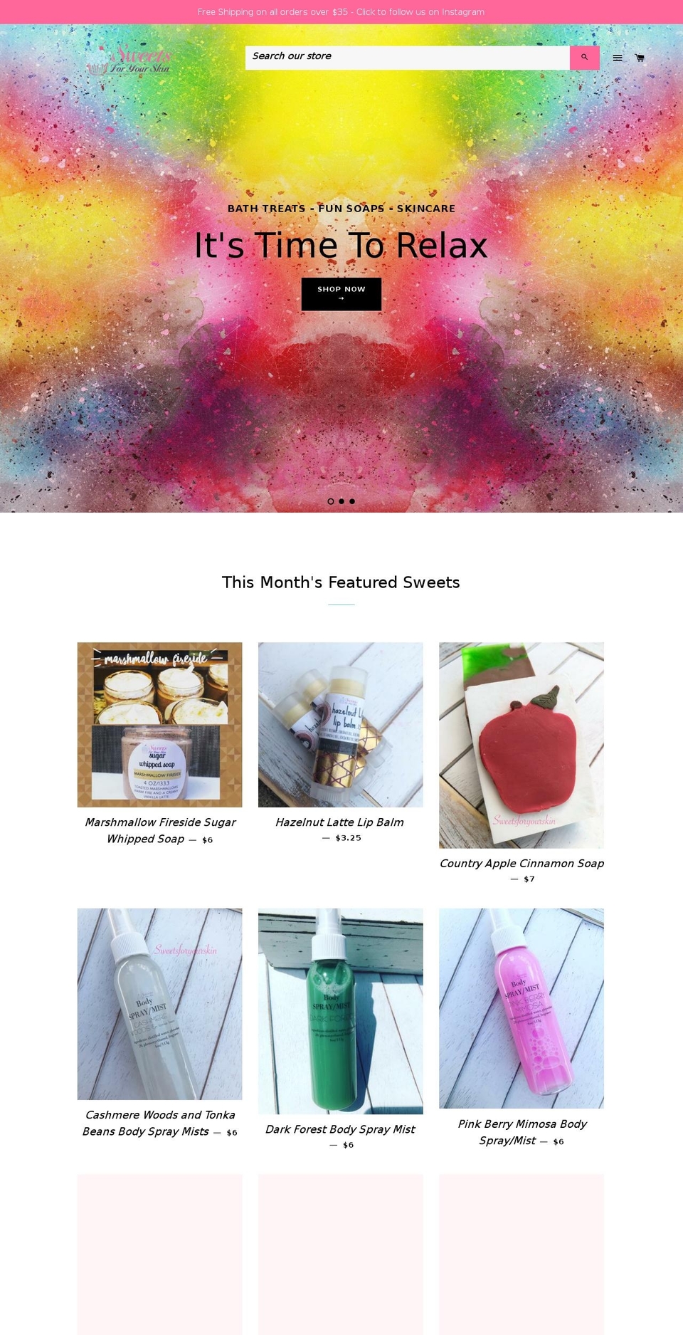 sweetsforyourskin.com shopify website screenshot