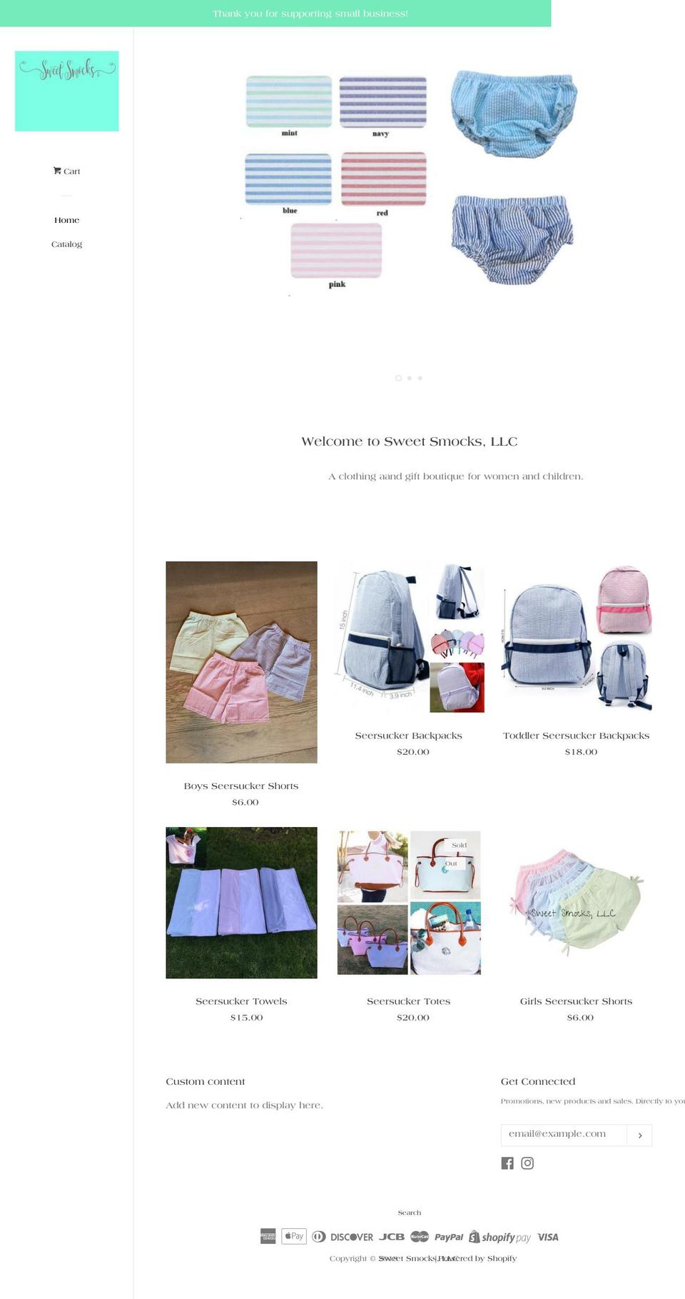 sweetsmocks.com shopify website screenshot