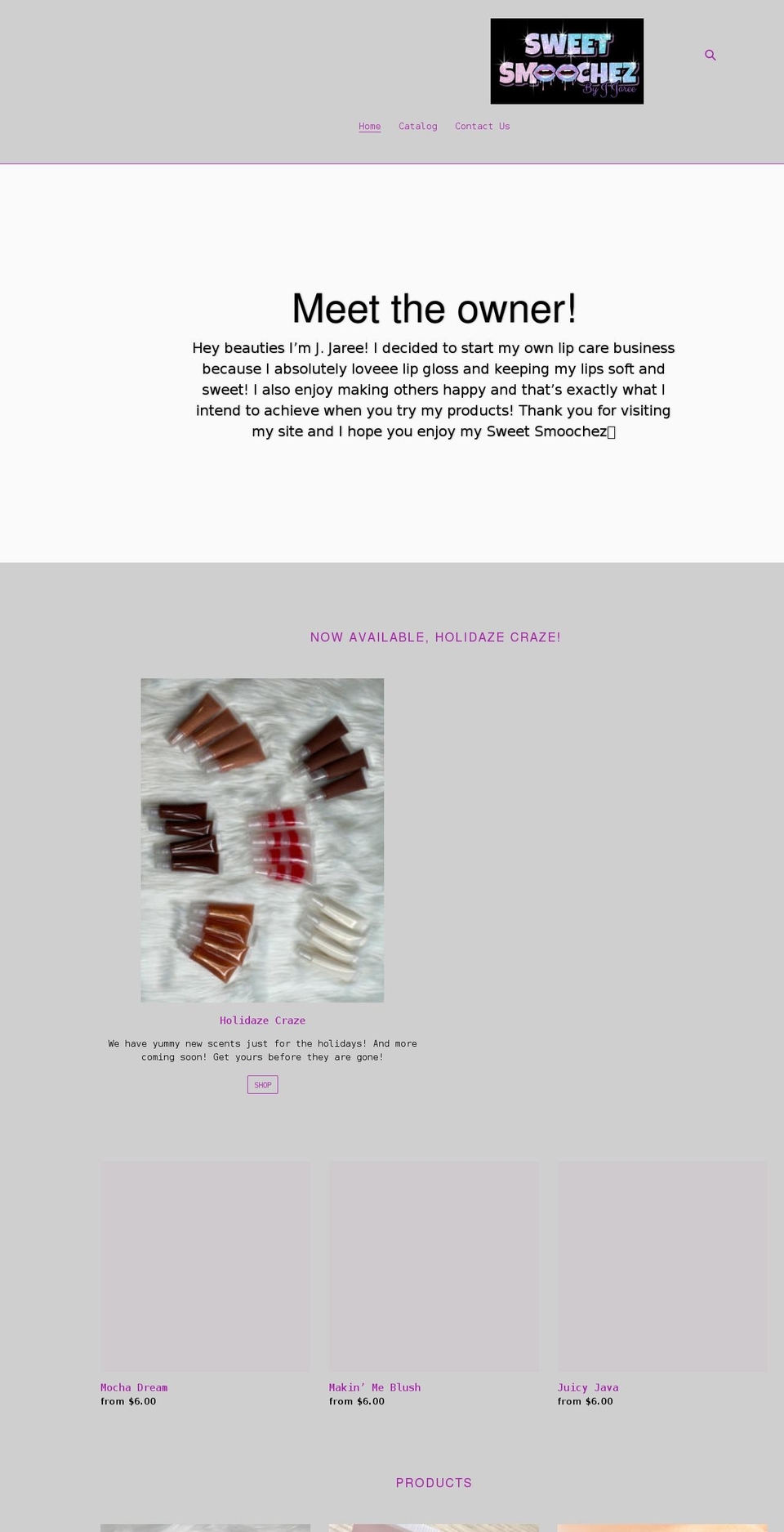 sweetsmoochez.com shopify website screenshot