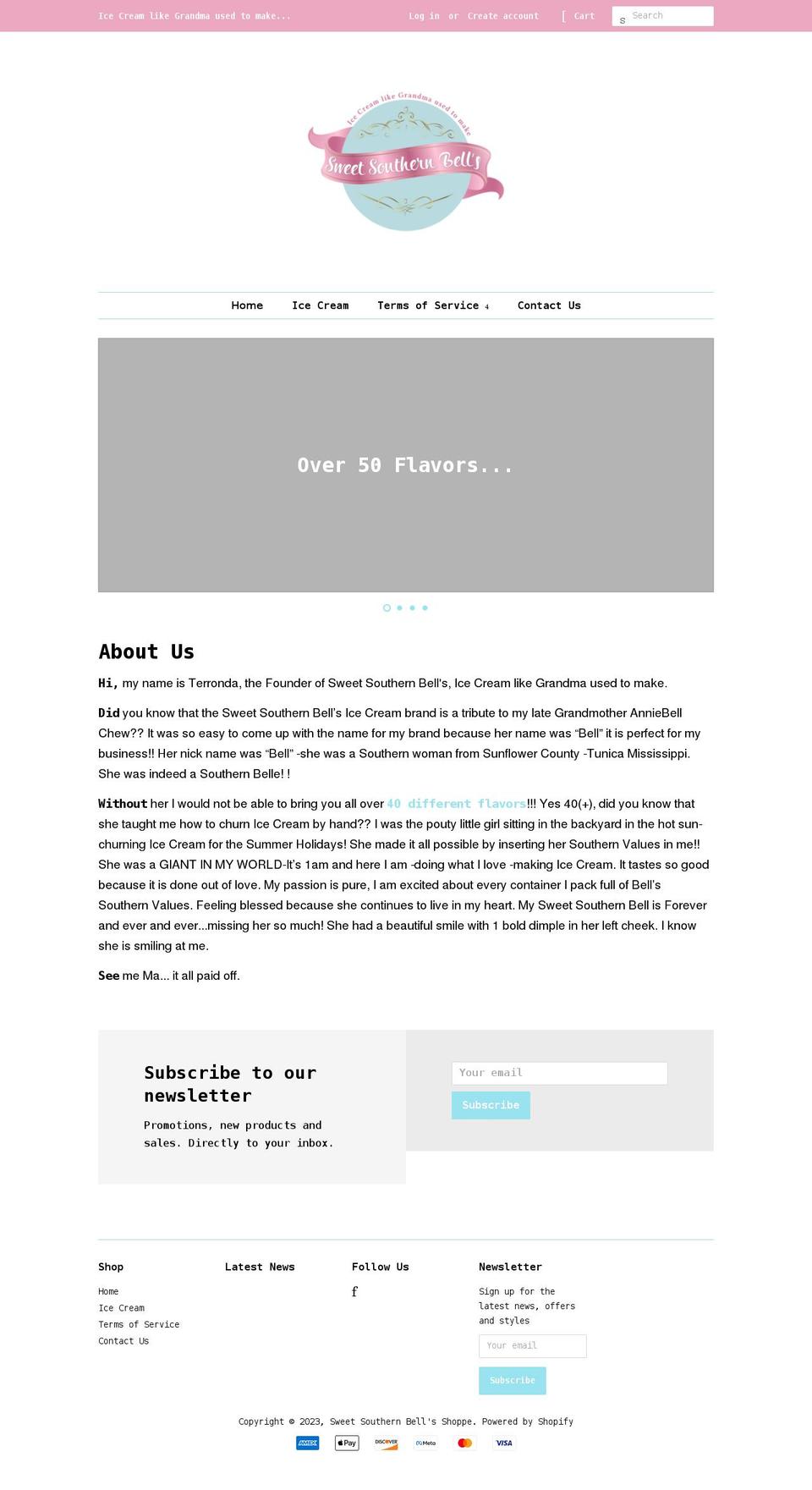 sweetsouthernbells.com shopify website screenshot