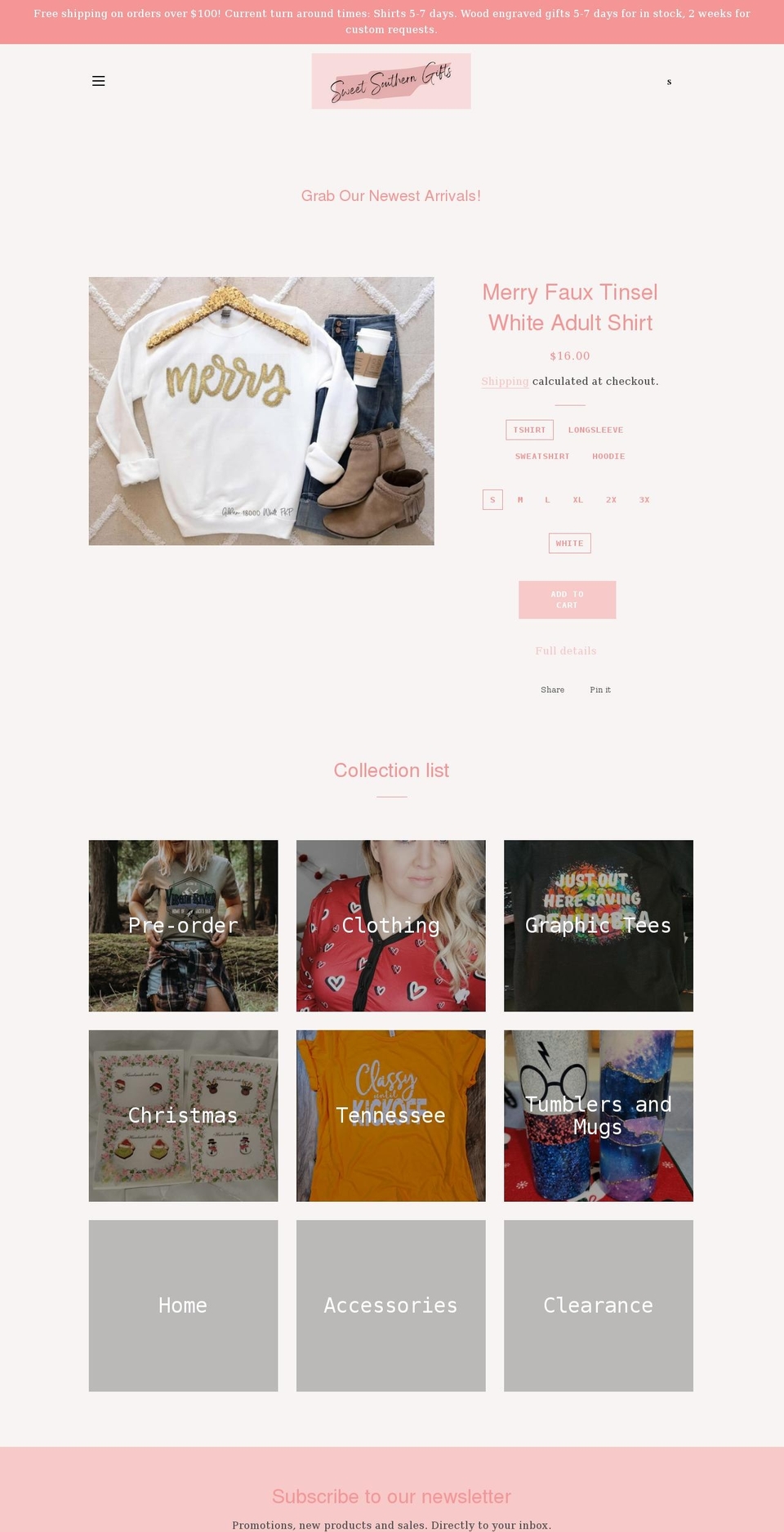 sweetsoutherngifts.com shopify website screenshot