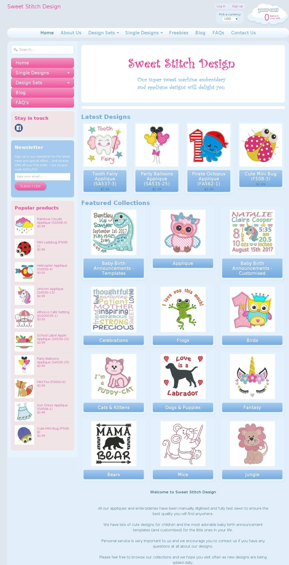 sweetstitchdesign.com — Shopify storefront screenshot