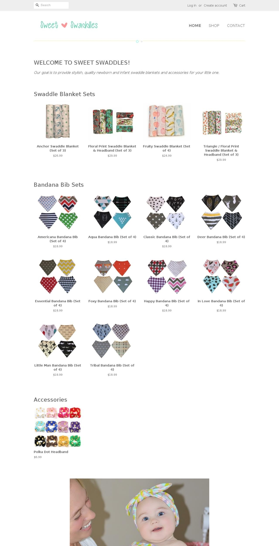 sweetswaddles.com — Shopify storefront screenshot