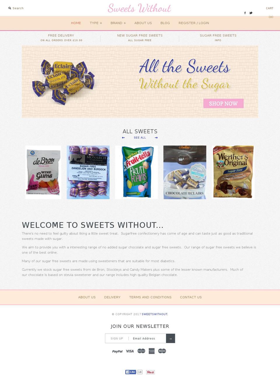 sweetswithout.co.uk shopify website screenshot