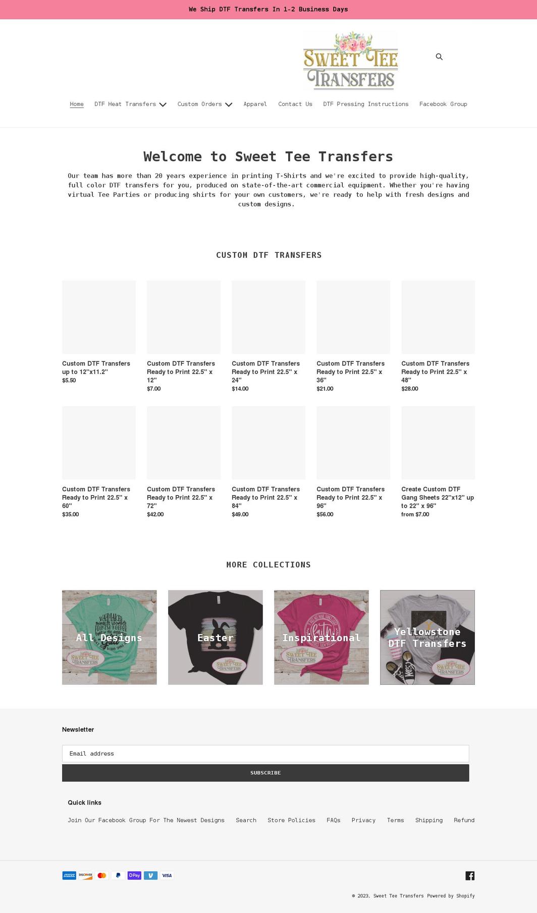 sweetteetransfers.com shopify website screenshot