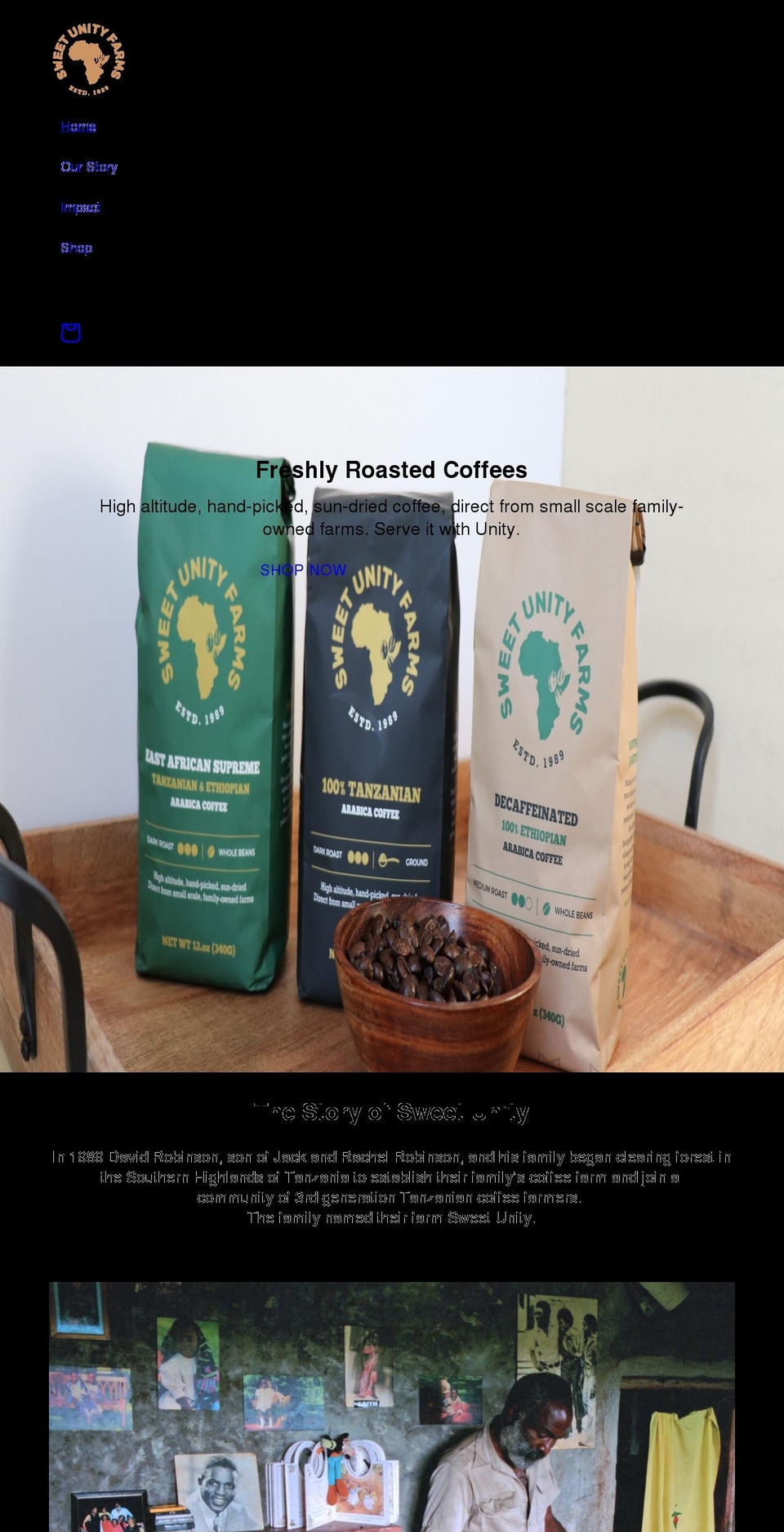 sweetunitycoffee.com shopify website screenshot
