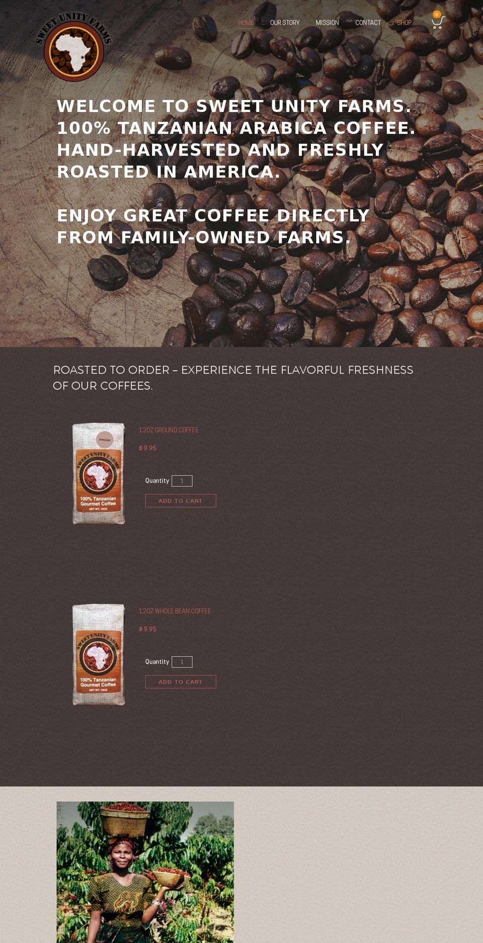 sweetunityfarmscoffee.com shopify website screenshot