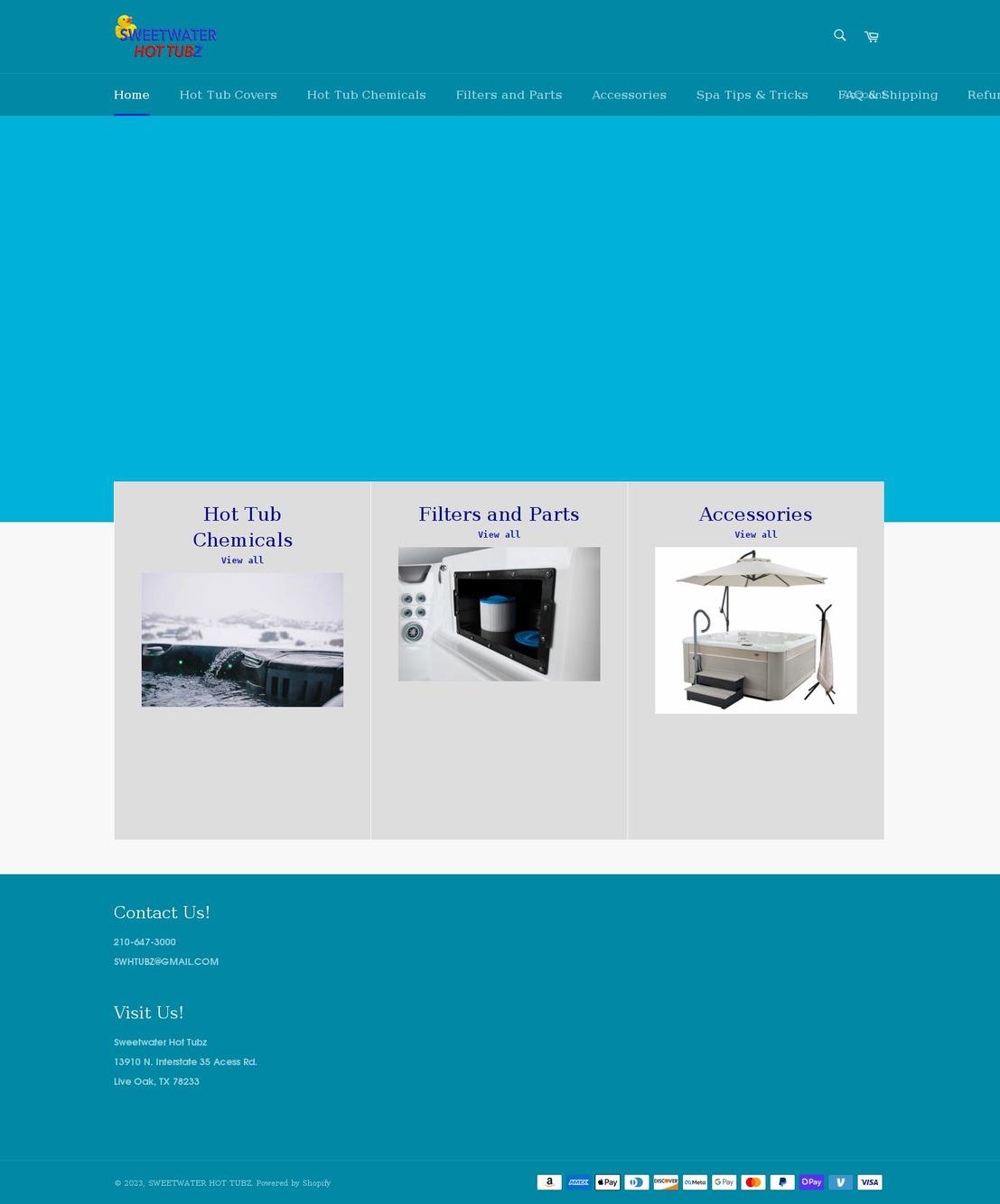 sweetwaterhottubz.store shopify website screenshot