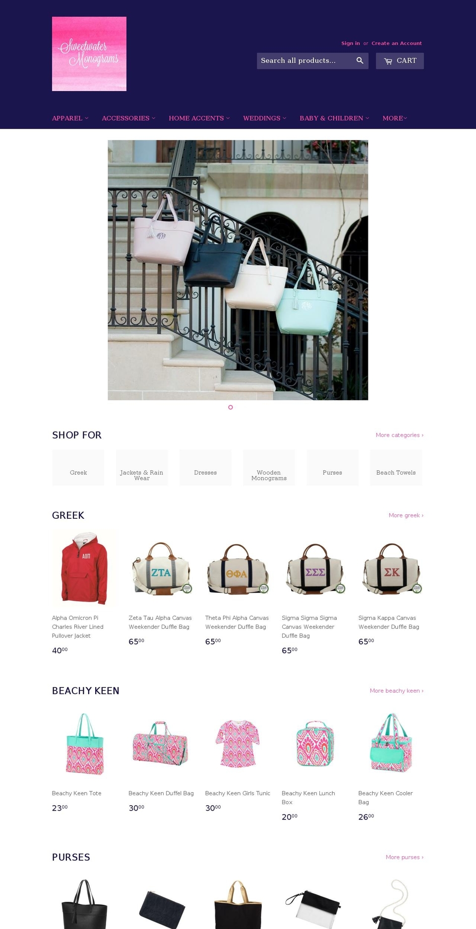 sweetwatermonograms.com shopify website screenshot