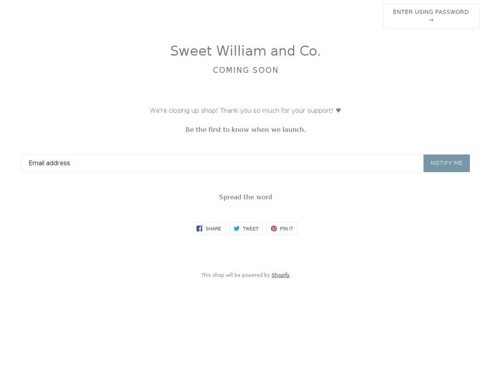 sweetwilliamandco.com — Shopify storefront screenshot