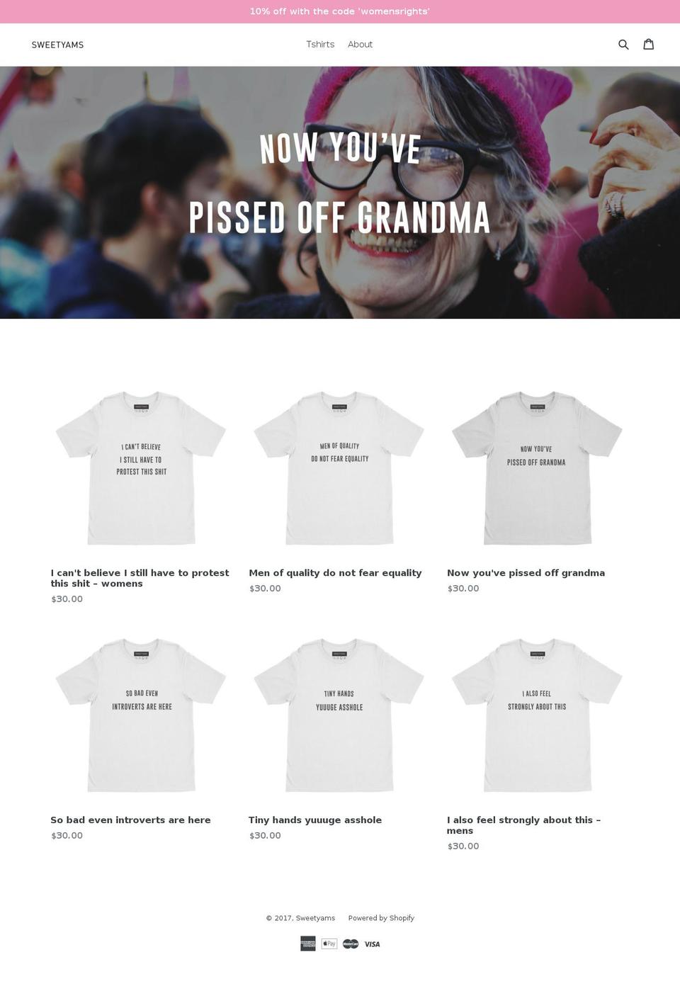 sweetyams.com shopify website screenshot