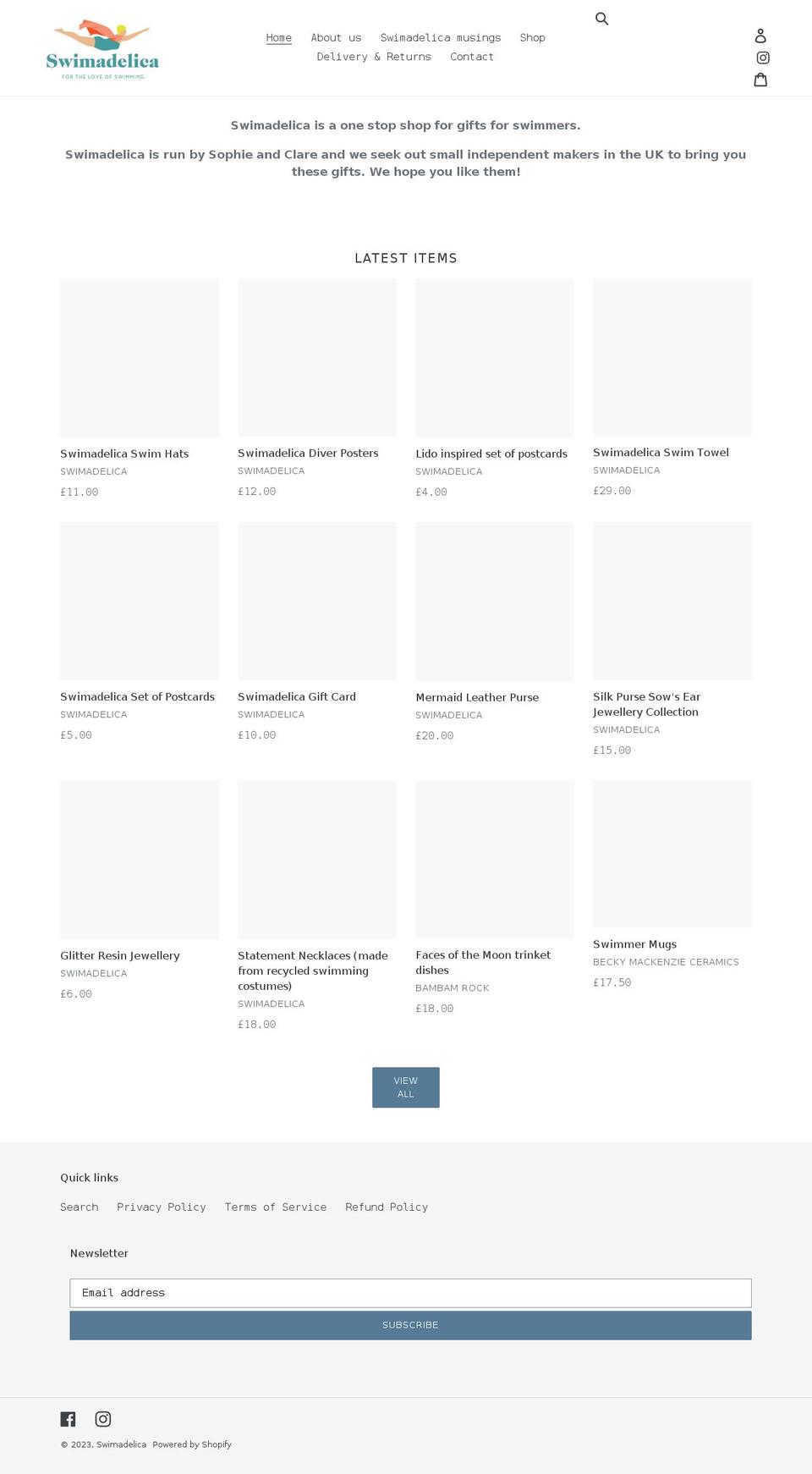 swimadelica.com shopify website screenshot