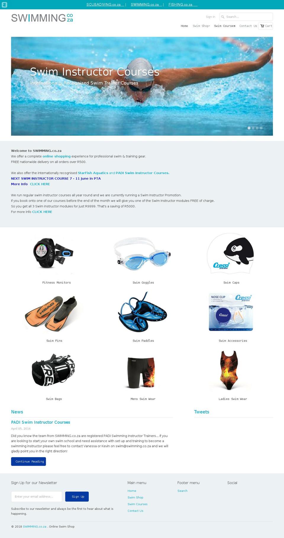 swimming.co.za shopify website screenshot