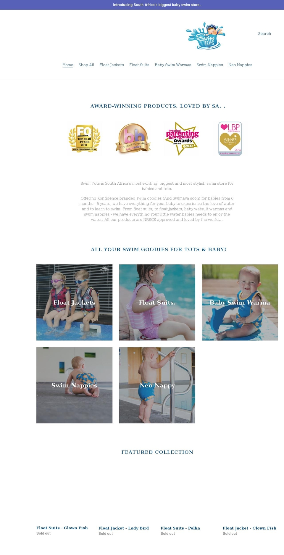 swimtots.co.za shopify website screenshot