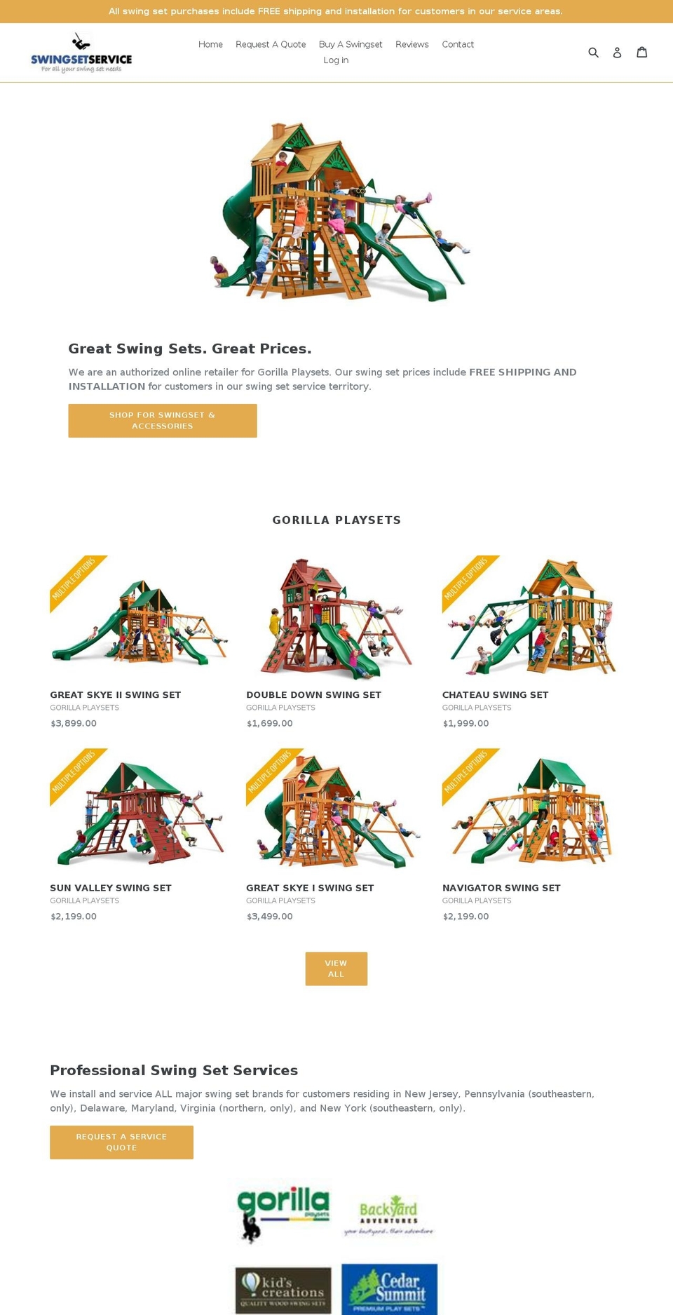 swingsetservice.com — Shopify storefront screenshot