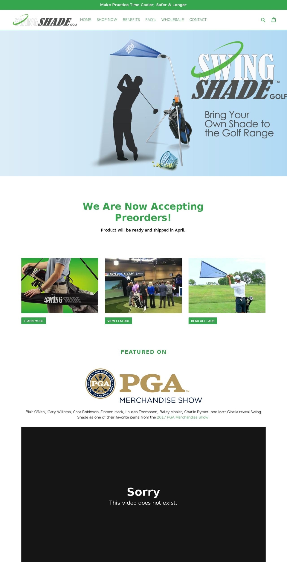swingshadegolf.com — Shopify storefront screenshot