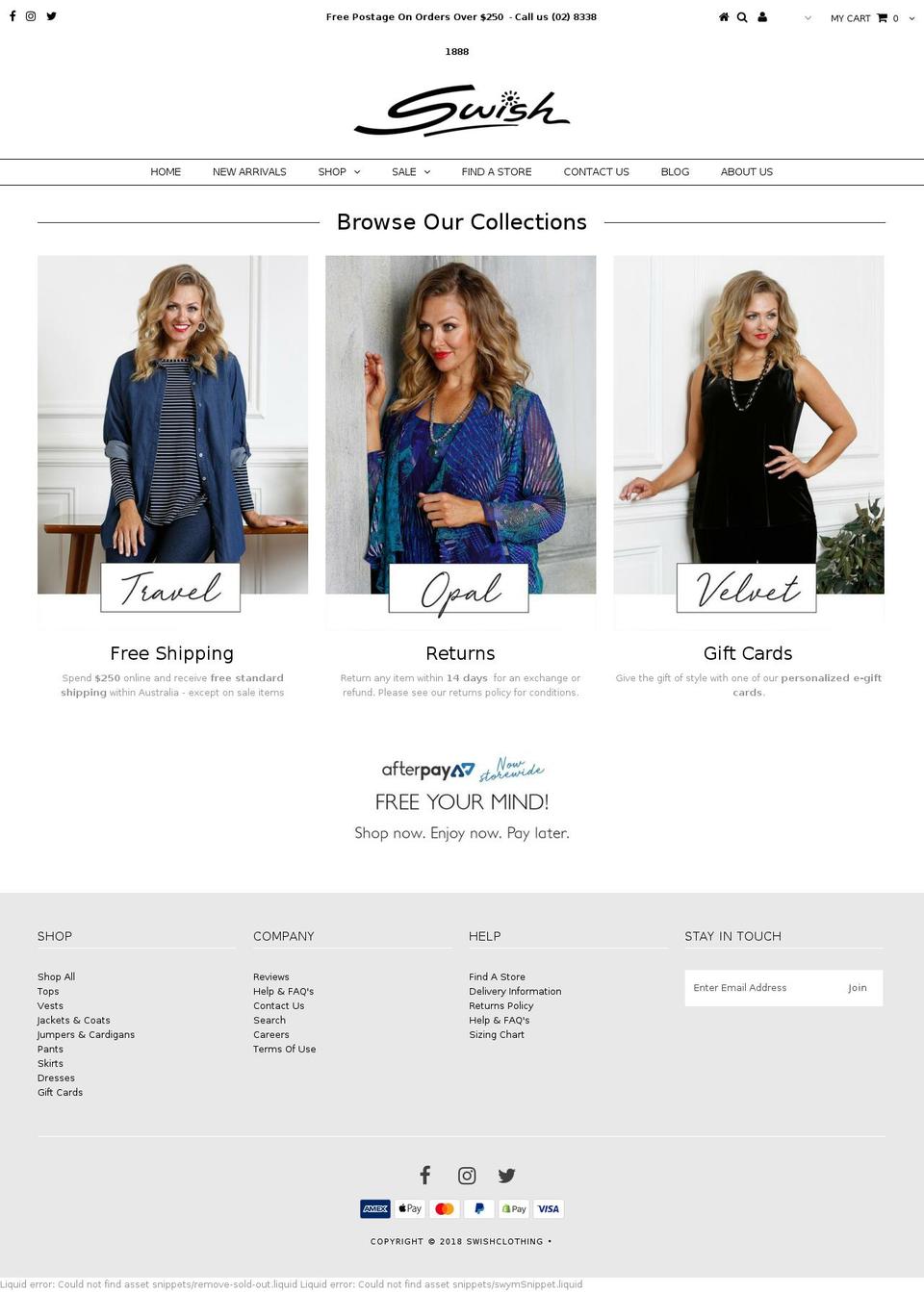 swishfashion.com.au shopify website screenshot