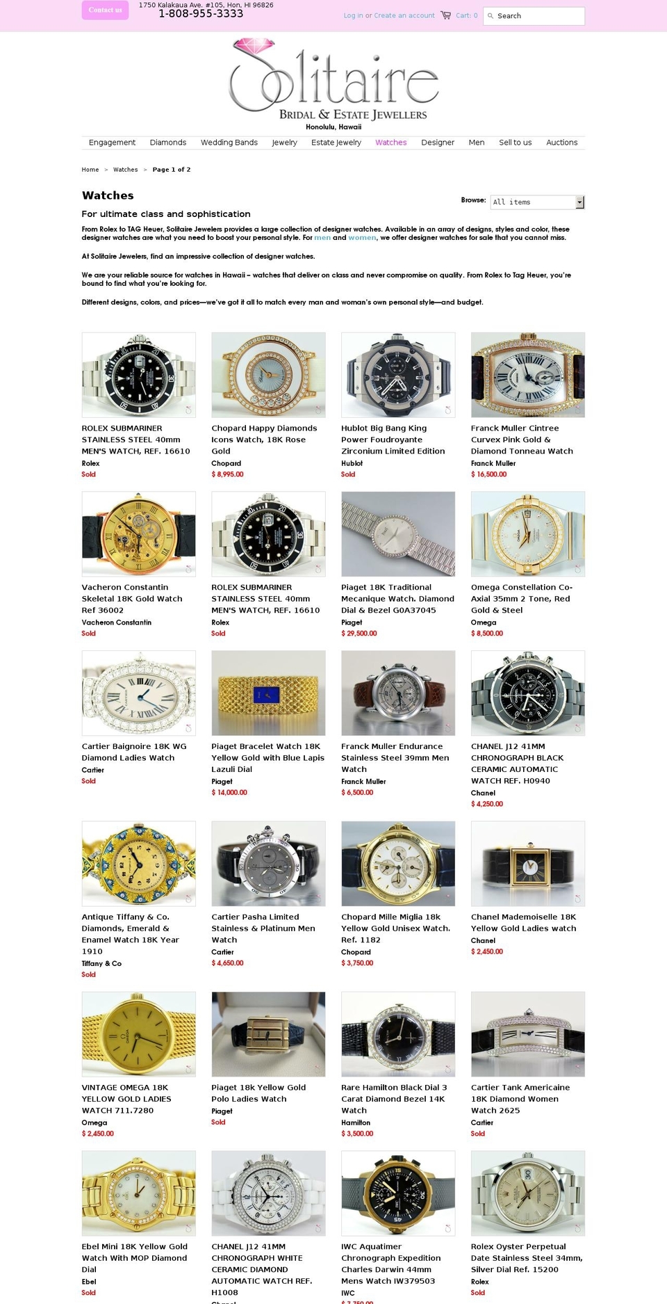swisswatcheshawaii.com — Shopify storefront screenshot