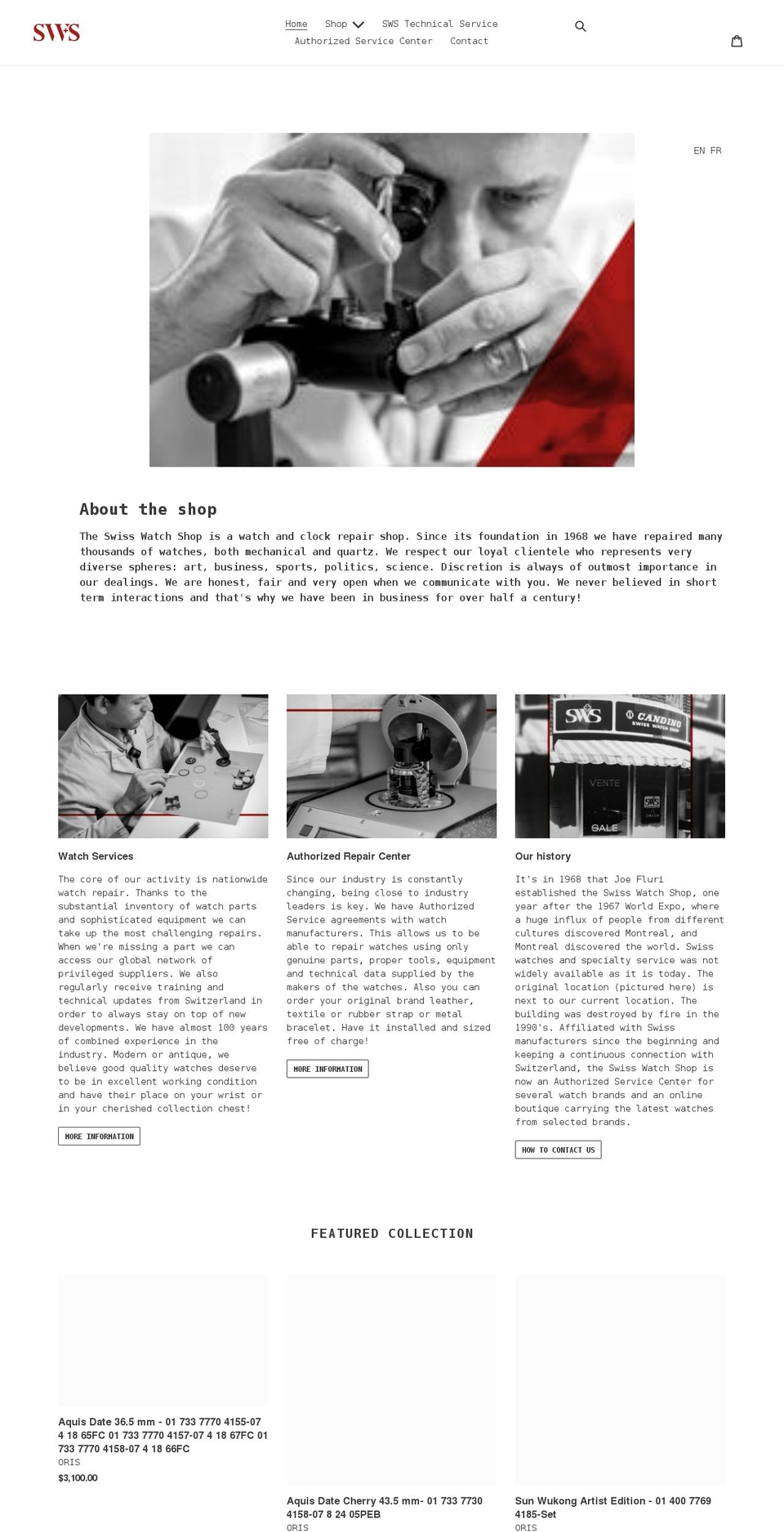 swisswatchshop.ca shopify website screenshot