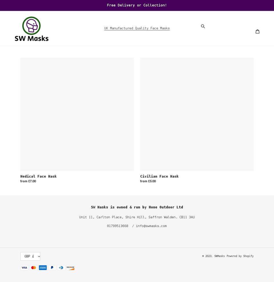 swmasks.com shopify website screenshot