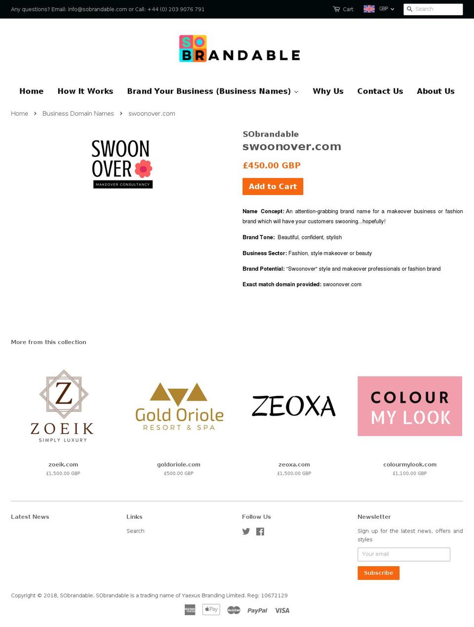 swoonover.com — Shopify storefront screenshot