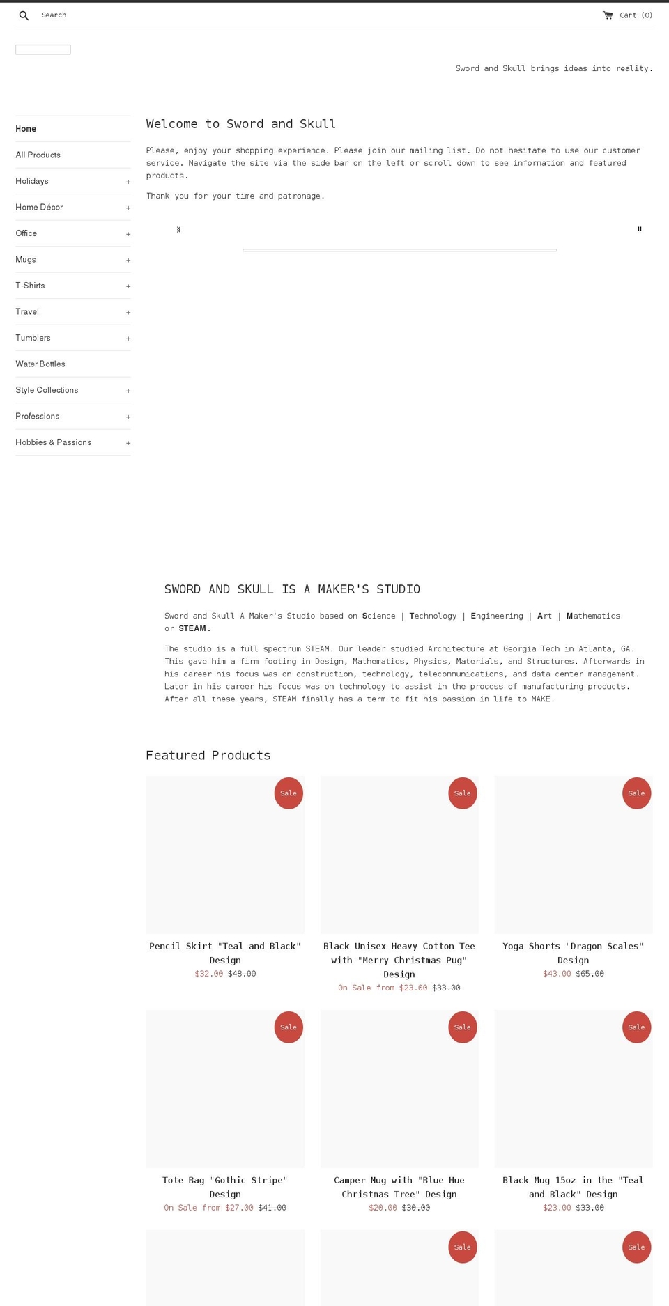 swordandskull.com shopify website screenshot