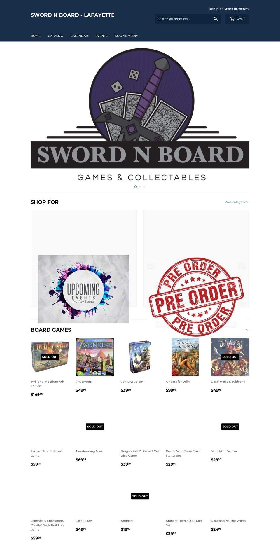 swordnboard.net shopify website screenshot