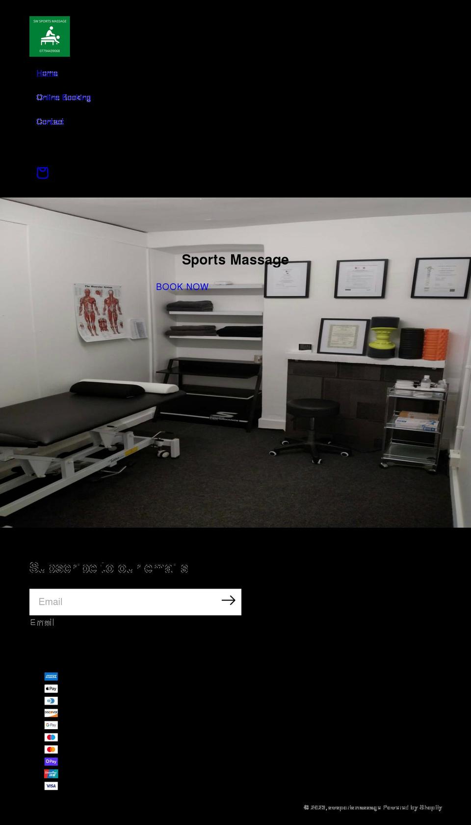 swsportsmassage.co.uk shopify website screenshot