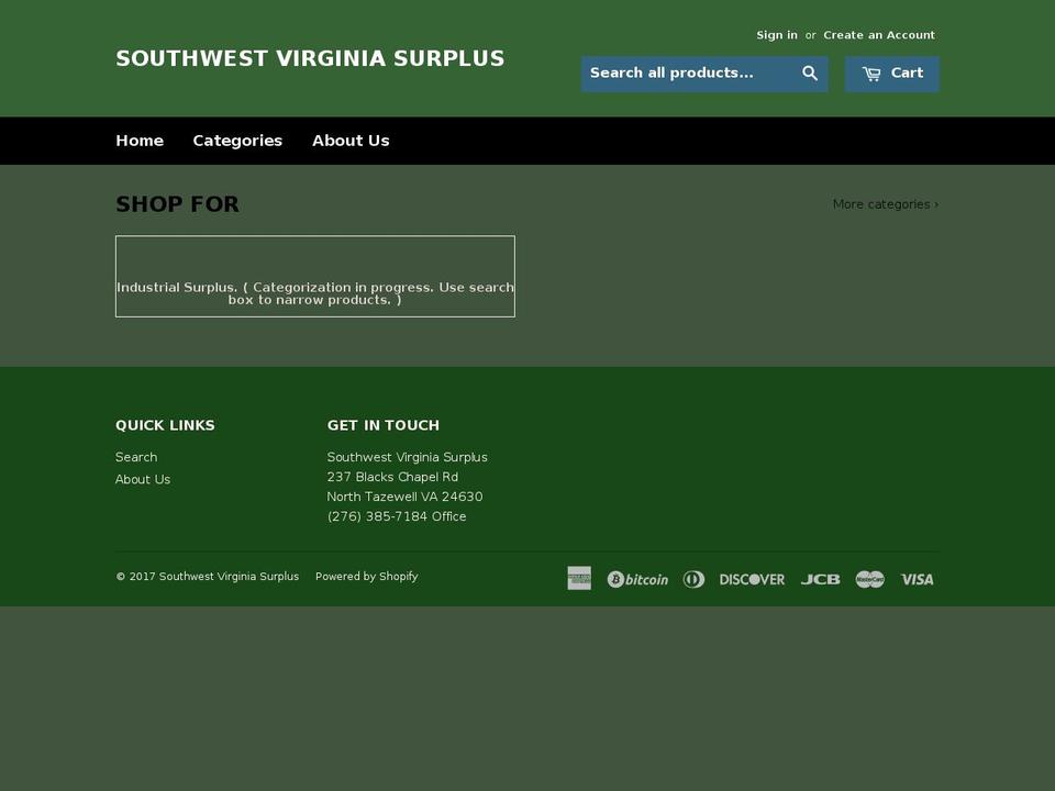 swvasurplus.com shopify website screenshot