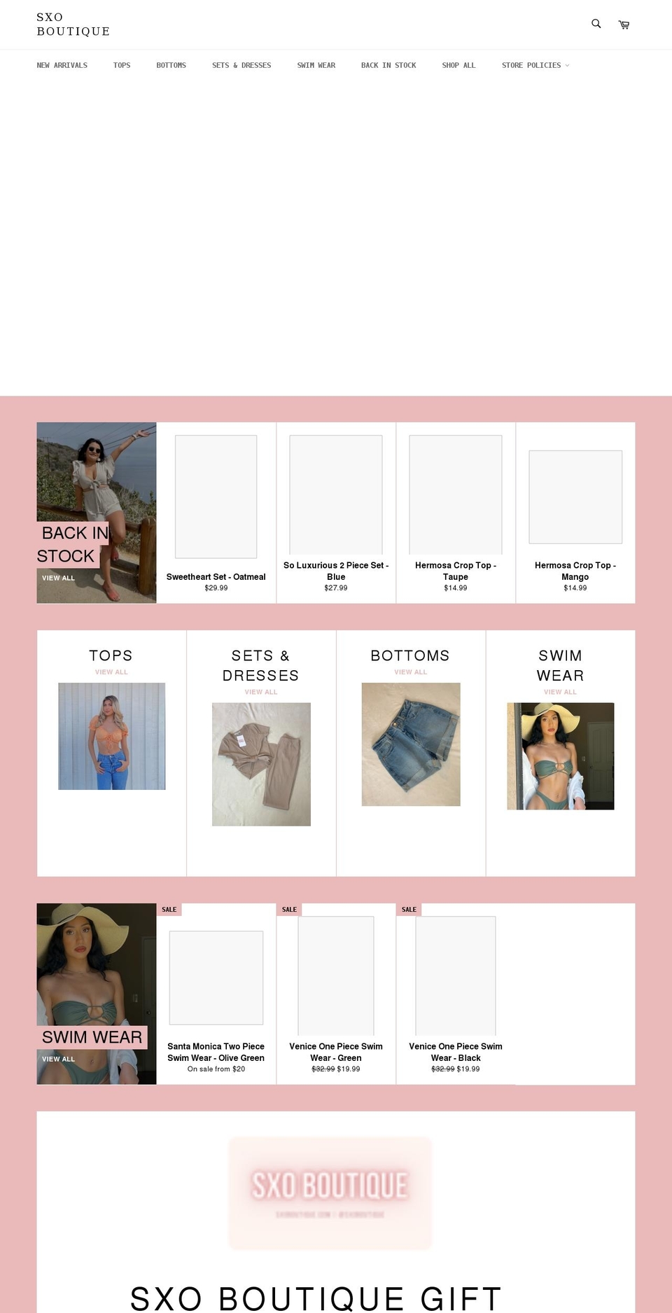 sxoboutique.com shopify website screenshot
