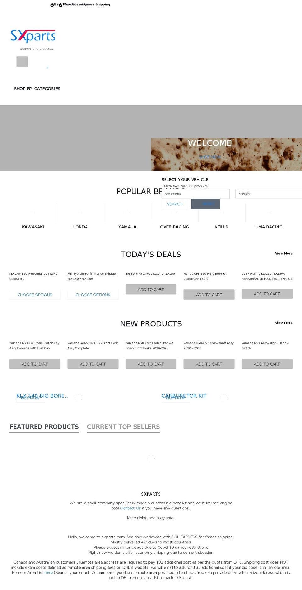 sxparts.com shopify website screenshot