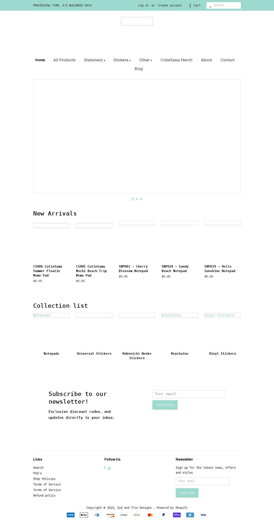 sydandtrisdesigns.com shopify website screenshot