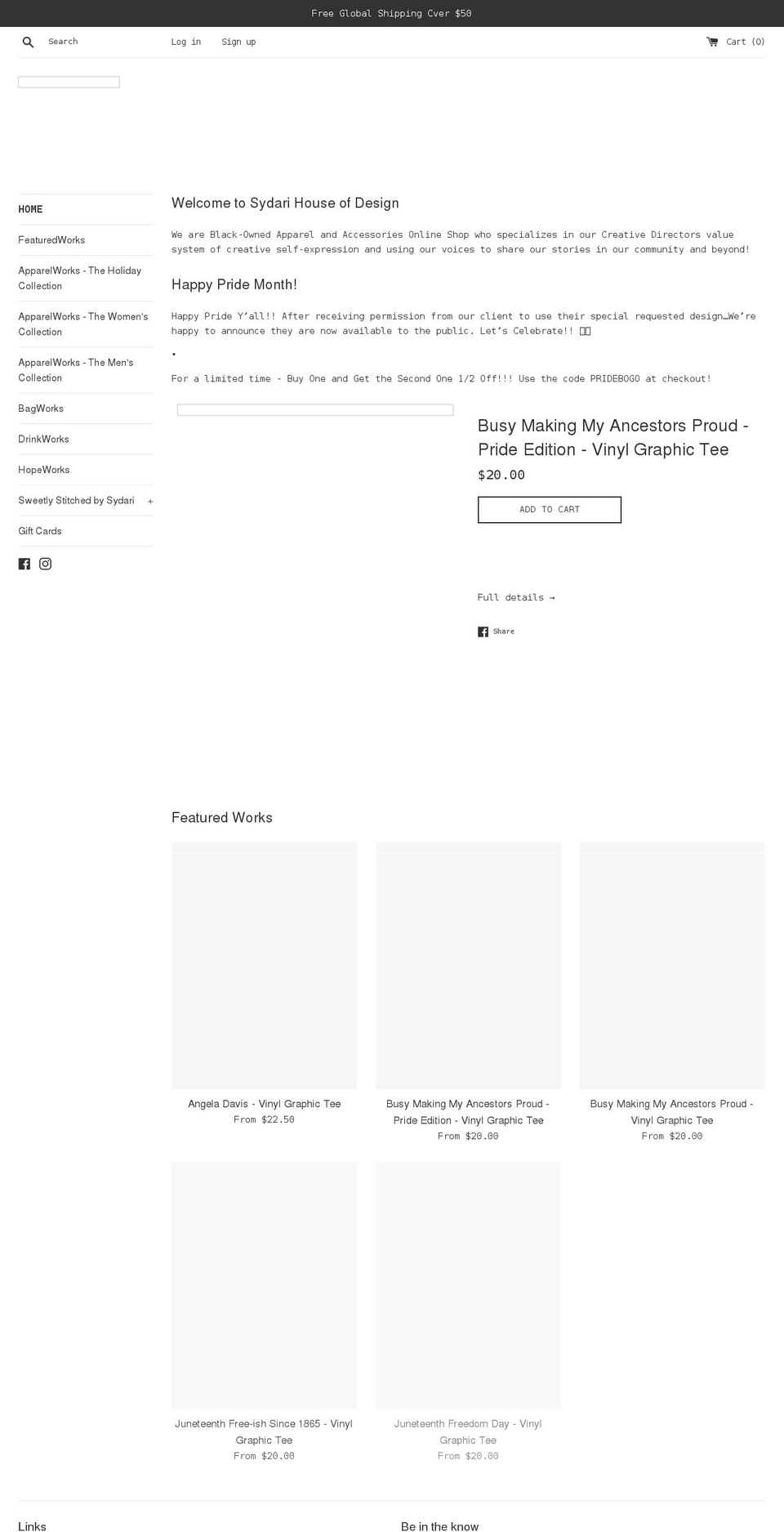 sydari.com shopify website screenshot