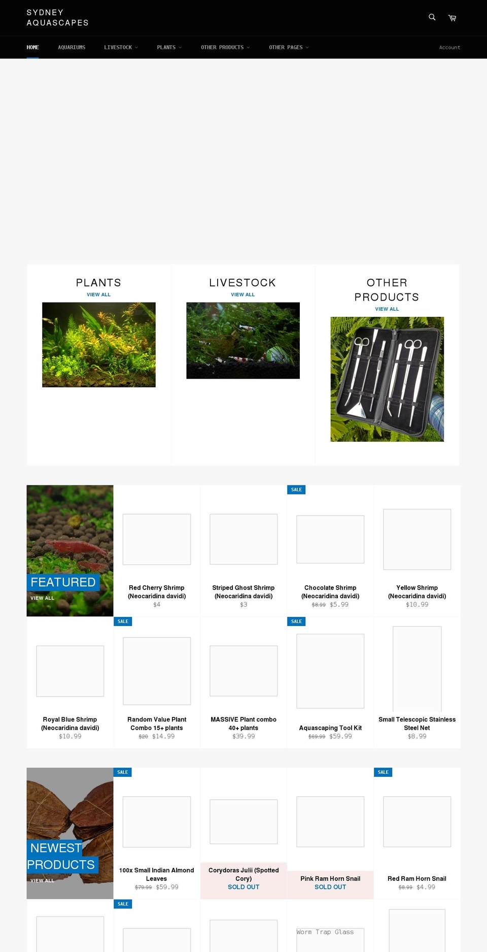sydney-aquascapes.com.au shopify website screenshot