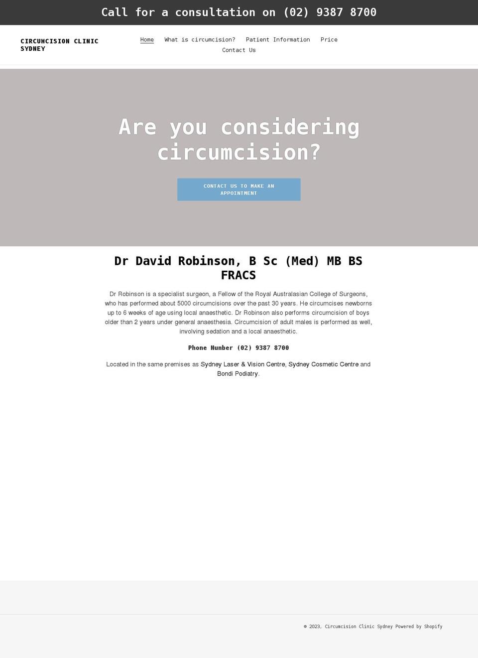 sydneycircumcision.net.au shopify website screenshot