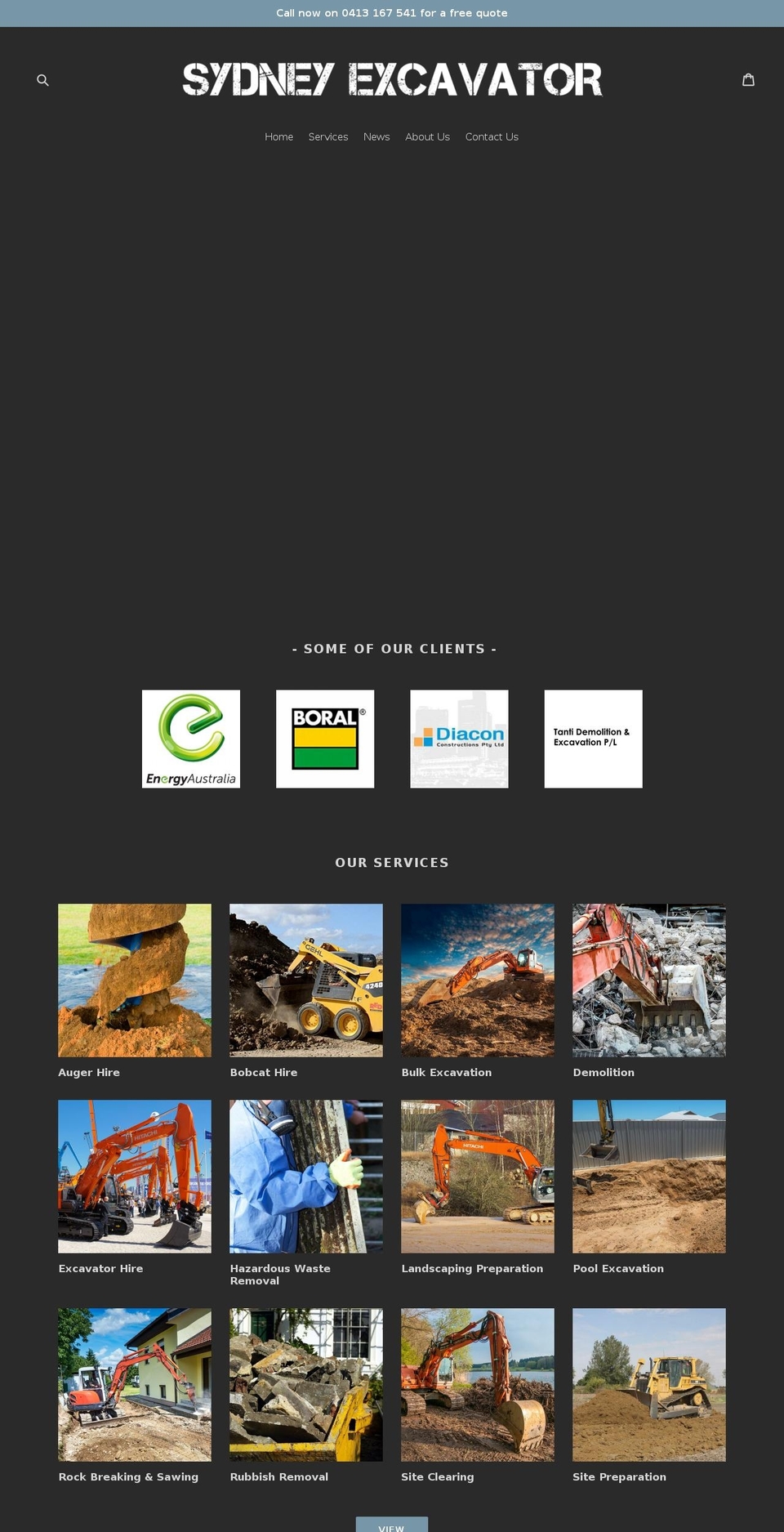 sydneyexcavator.com.au shopify website screenshot