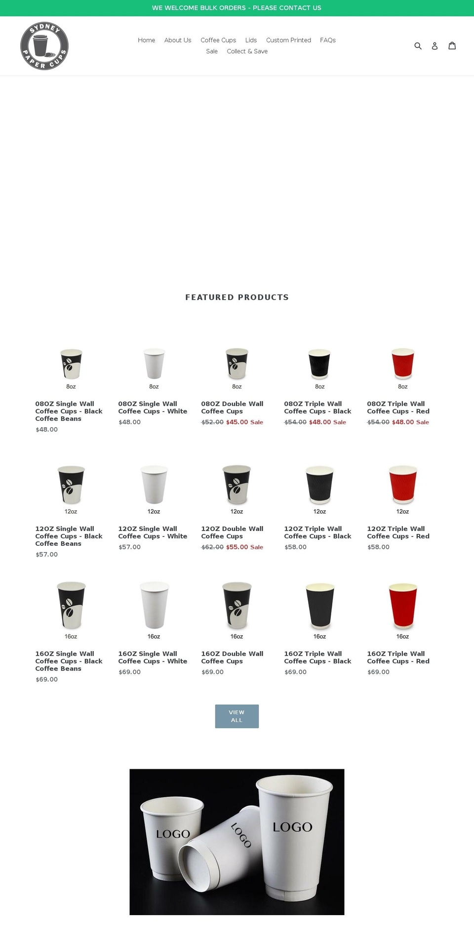 sydneypapercups.com — Shopify storefront screenshot
