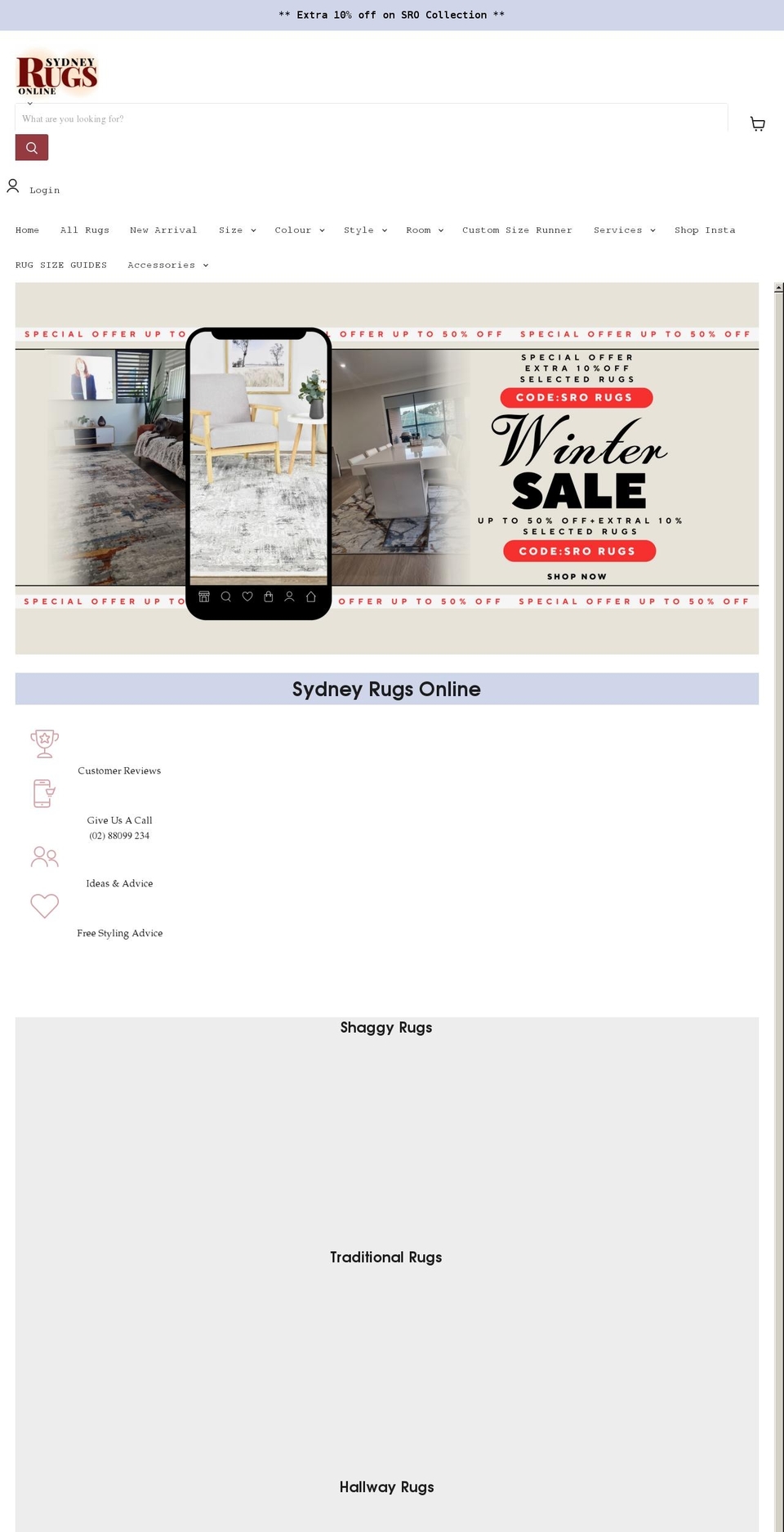 sydneyrugsonline.com.au shopify website screenshot