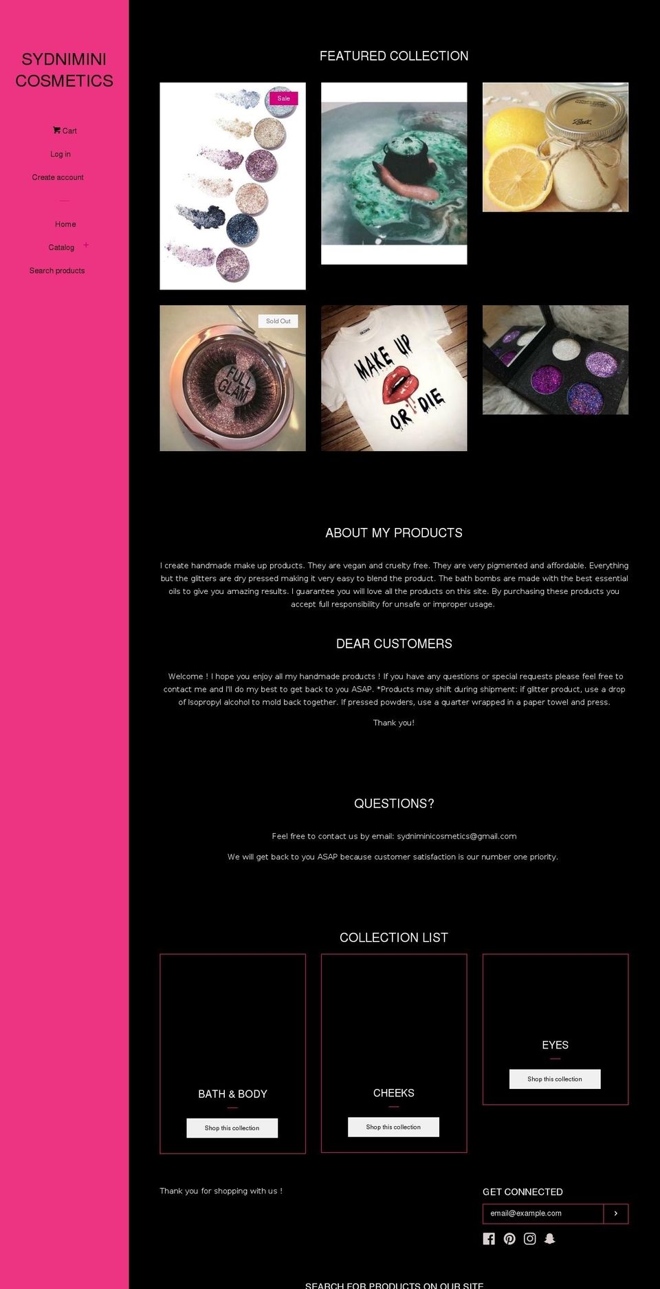 sydniminicosmetics.com — Shopify storefront screenshot