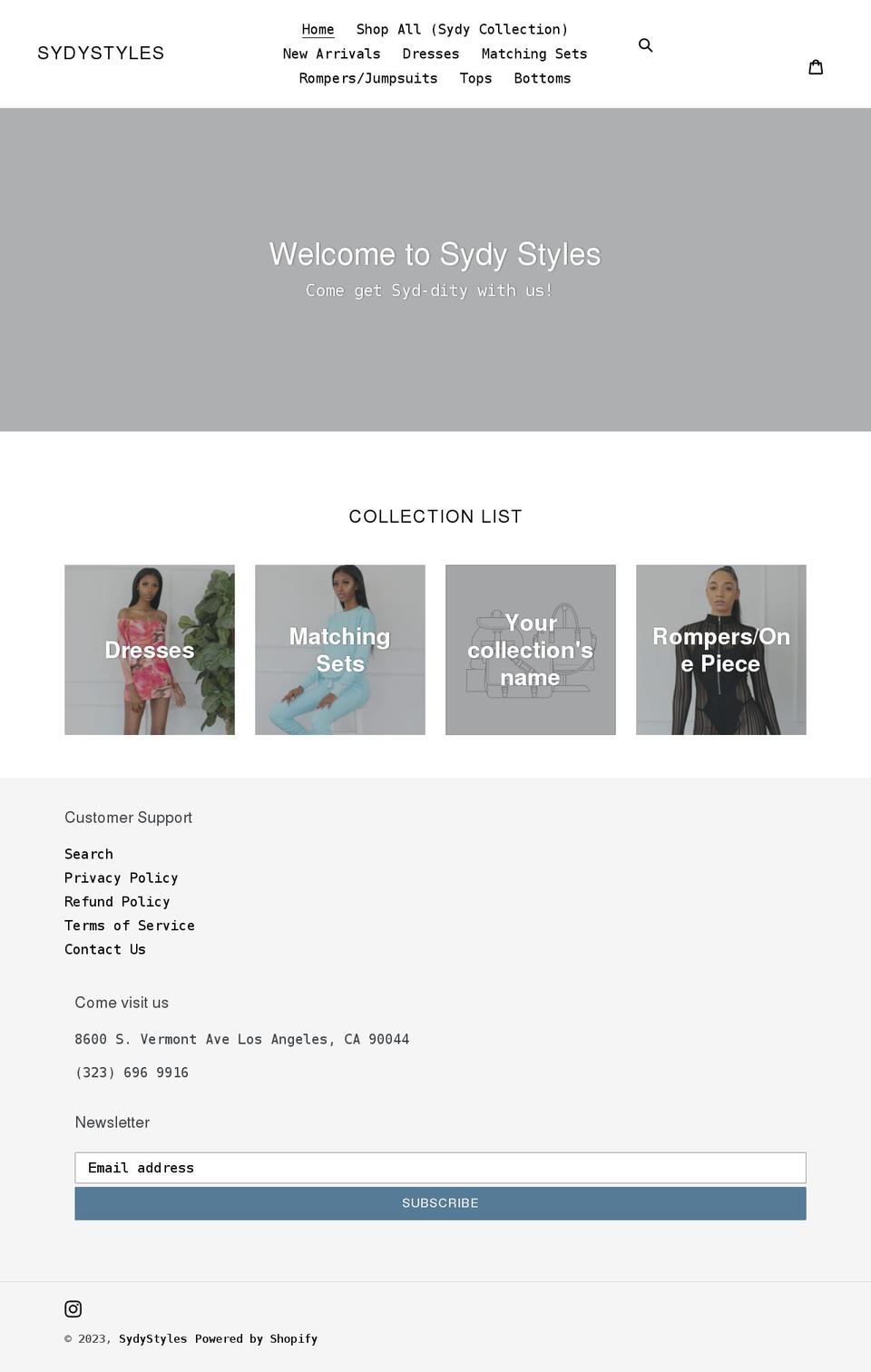 sydystyles.com shopify website screenshot